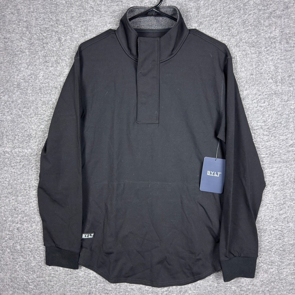 NEW BYLT Elite Fairway Pullover Mens Medium Black 1/4 Magnetic Snap Drop Cut